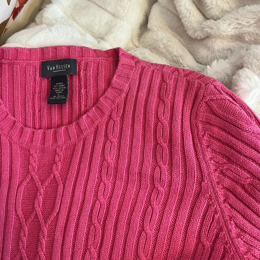 Van Heusen Womens L Rose Pink Cable Grandpacore Thick Casual Sweater Spring City